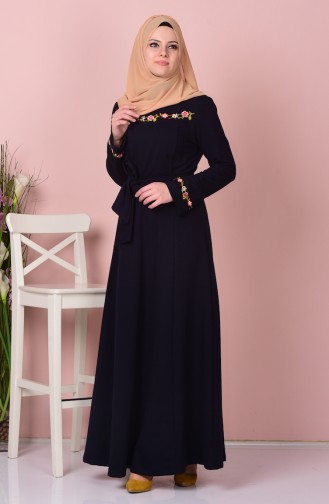 Navy Blue Hijab Dress 1323-03