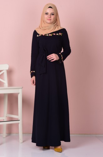 Navy Blue Hijab Dress 1323-03