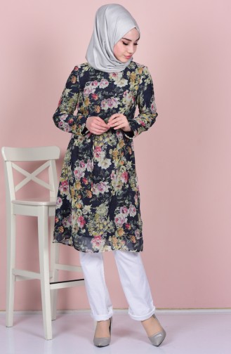 Desenli Şifon Tunik 5259-04 Lacivert