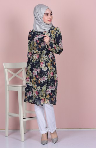 Desenli Şifon Tunik 5259-04 Lacivert