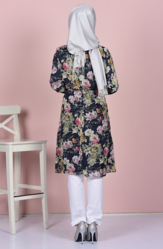 Desenli Şifon Tunik 5259-04 Lacivert