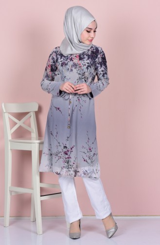 Desenli Şifon Tunik 5259-07 Mor