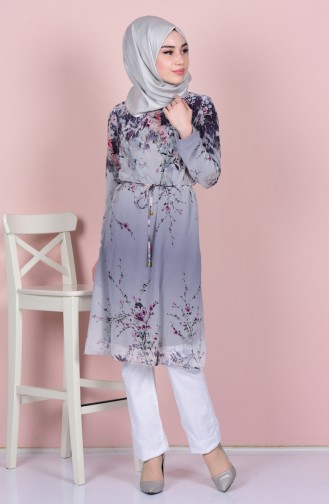 Desenli Şifon Tunik 5259-07 Mor