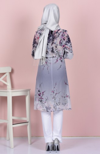 Desenli Şifon Tunik 5259-07 Mor