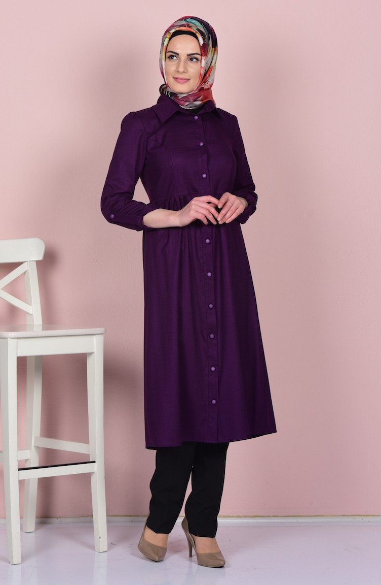 Keten Tunik 1543-10 Mor