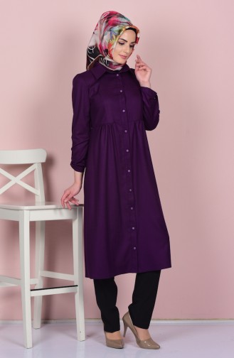 Keten Tunik 1543-10 Mor
