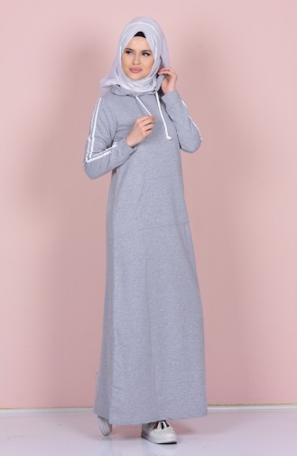 Kapüşonlu Elbise 1386-05 Gri