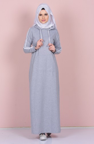 Kapüşonlu Elbise 1386-05 Gri
