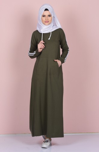 Kapüşonlu Elbise 1386-03 Haki Yeşil
