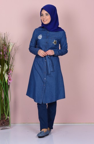 Buttoned Belted Tunic 9165-01 Dark Blue 9165-01