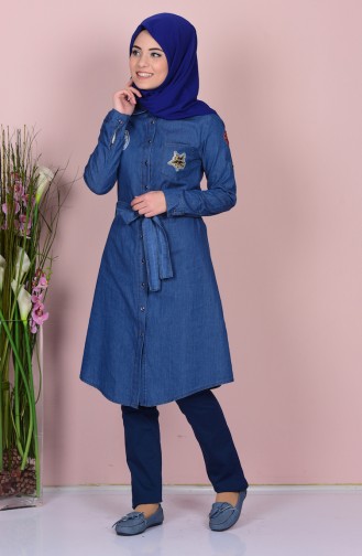 Buttoned Belted Tunic 9165-01 Dark Blue 9165-01