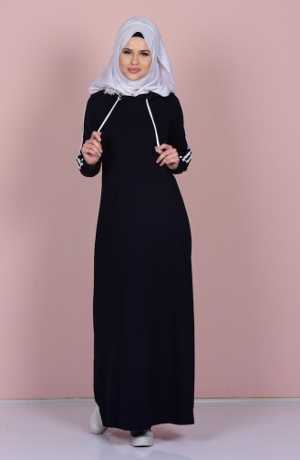 Navy Blue Hijab Dress 1386-02