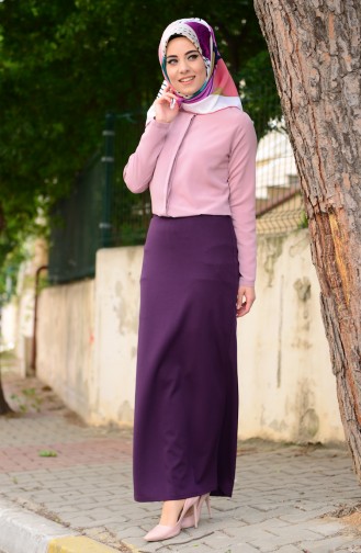 Beli Lastikli Kalem Etek 6174-07 Mor