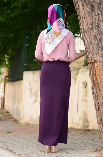 Beli Lastikli Kalem Etek 6174-07 Mor