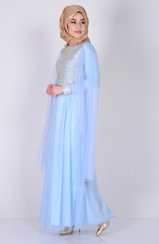 Baby Blue Hijab Evening Dress 3004-07