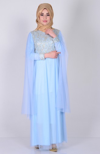 Baby Blue Hijab Evening Dress 3004-07