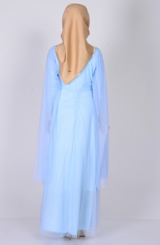 Baby Blue Hijab Evening Dress 3004-07