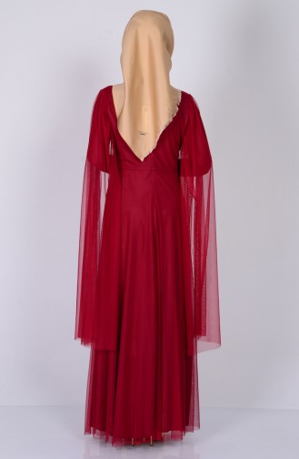 Claret Red Hijab Evening Dress 3004-08