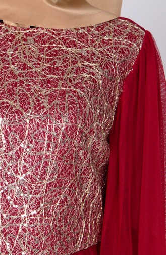 Claret Red Hijab Evening Dress 3004-05