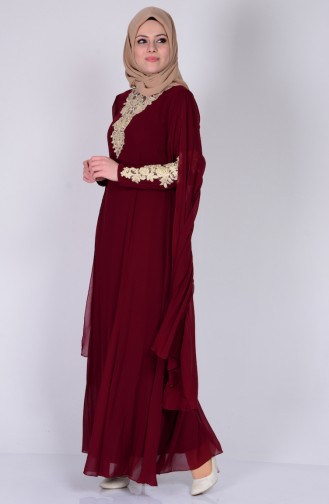 Claret Red Hijab Evening Dress 2845-08