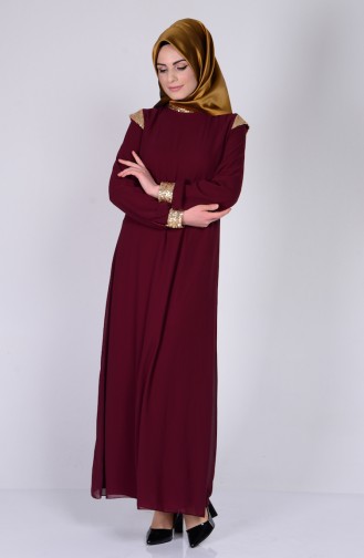 Claret Red Hijab Evening Dress 2980-05