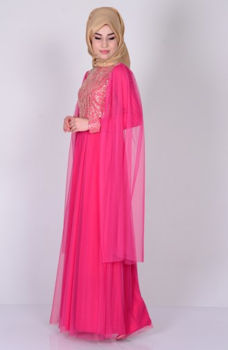 Fuchsia Hijab Evening Dress 3004-02