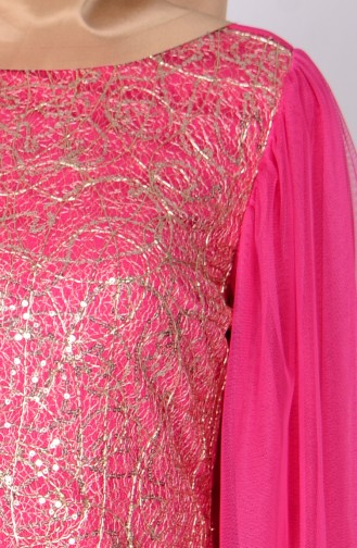 Fuchsia Hijab Evening Dress 3004-02