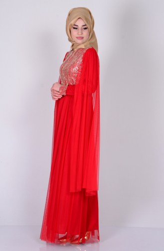 Red Hijab Evening Dress 3004-05