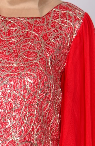 Red Hijab Evening Dress 3004-08