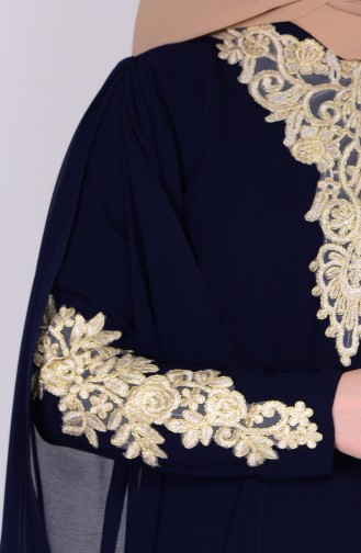 Navy Blue Hijab Evening Dress 2845-01