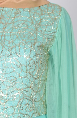 Mint Green Hijab Evening Dress 3004-06