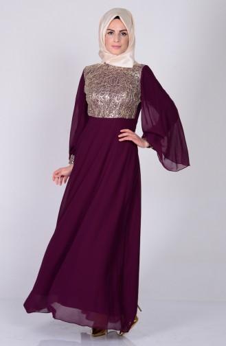 Plum Hijab Evening Dress 2858-07