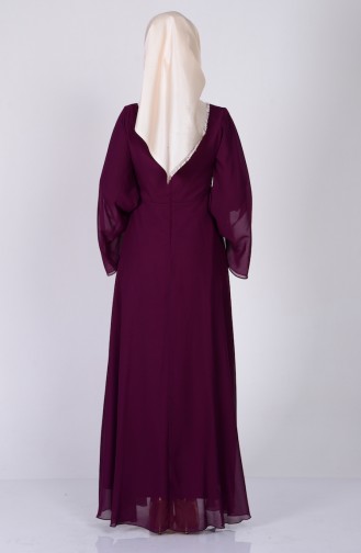 Plum Hijab Evening Dress 2858-07
