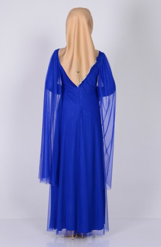 Saks-Blau Hijab-Abendkleider 3004-03