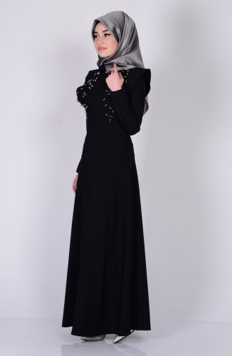 Dantel Detaylı Elbise 2909-01 Siyah