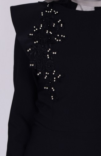 Dantel Detaylı Elbise 2909-01 Siyah