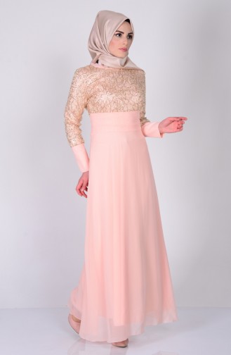 Salmon Hijab Evening Dress 2369-01