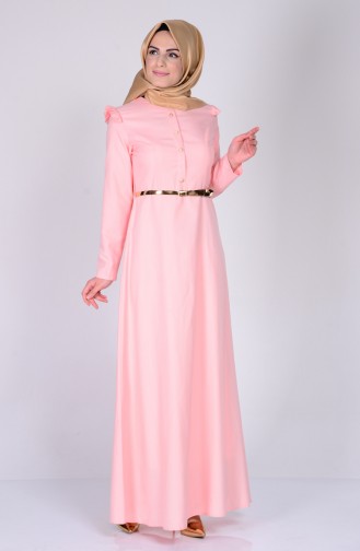 Falbel Kleid mit Gürtel 2255-03 Lachs 2255-03