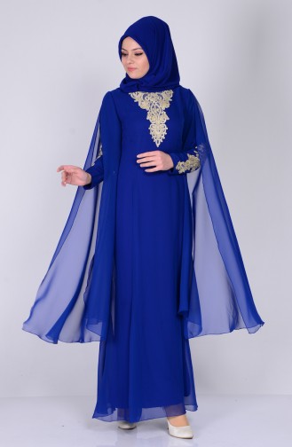 Saks-Blau Hijab-Abendkleider 2845-06