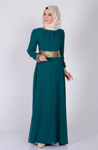 Emerald Green Hijab Evening Dress 2398-05