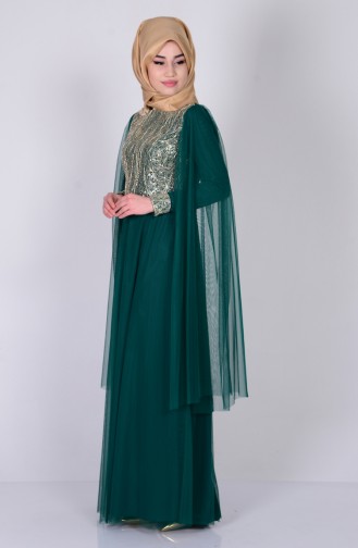 Green Hijab Evening Dress 3004-04