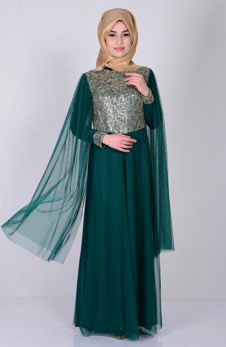 Pul Payetli Abiye Elbise 3004-07 Yeşil