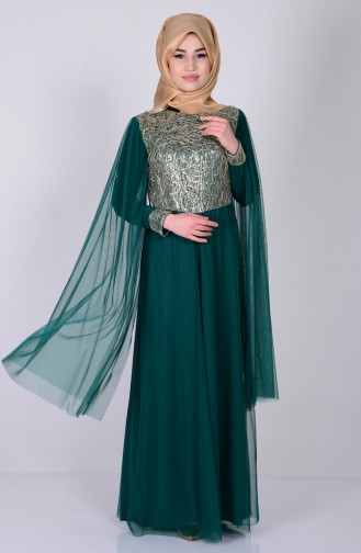 Green Hijab Evening Dress 3004-04