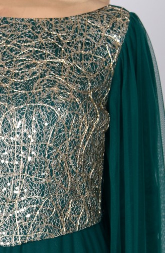 Pul Payetli Abiye Elbise 3004-07 Yeşil
