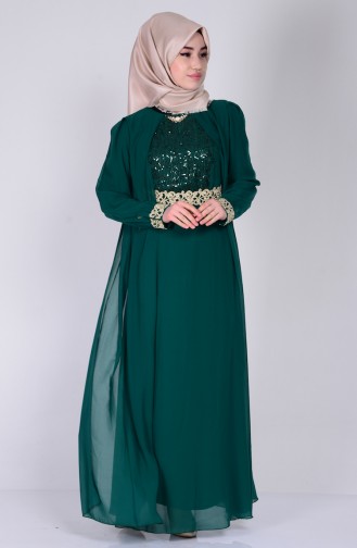 Dantel Detaylı Şifon Elbise 2835-01 Yeşil