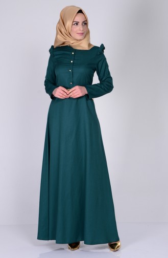 فستان بتصميم حزام للخصر مزين بالكشكش 2255-02 لون اخضر زُمردي 2255-02