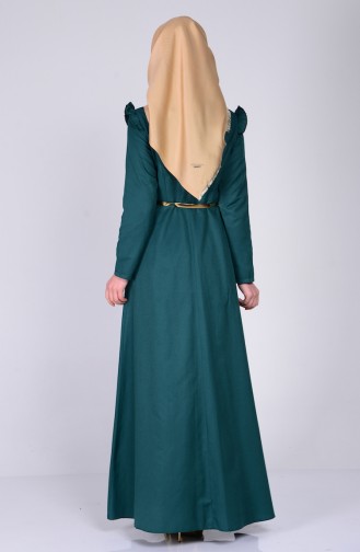 فستان بتصميم حزام للخصر مزين بالكشكش 2255-02 لون اخضر زُمردي 2255-02