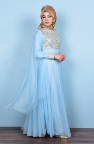 Baby Blue Hijab Evening Dress 3036-10
