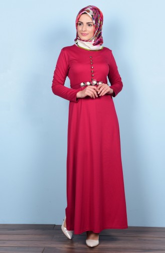 Önü Düğmeli Elbise 0434-05 Fuşya