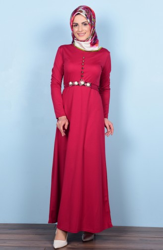 Önü Düğmeli Elbise 0434-05 Fuşya